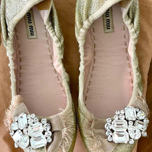 Designer Miu Miu Glitter Ballet Flats with original garment bag! size 39.5 - Picture 3 of 4